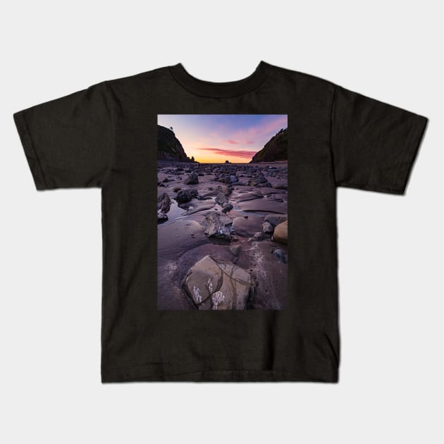 Sunset at a Rocky Beach Kids T-Shirt by JeffreySchwartz